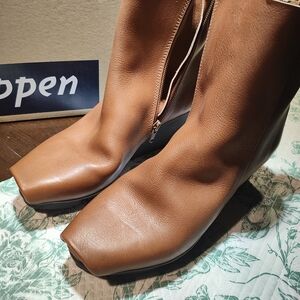 Women's Square-Toe Ankle Booties in Cognac Brown